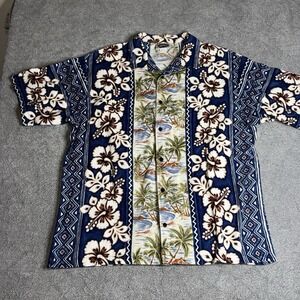Vintage Street Culture Hawaiian‎ Button Up Shirt Blue XL Palms Floral